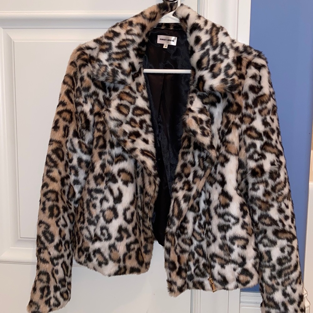 Sunset and spring cheetah faux fur coat